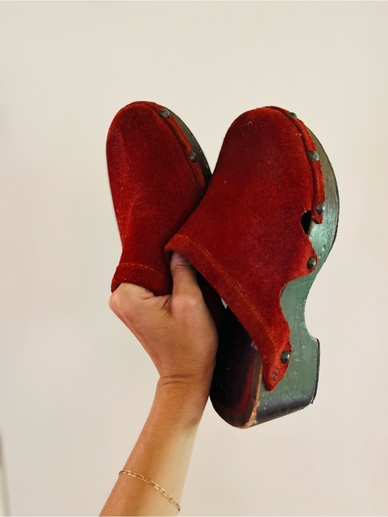 Vintage Shoes - VTG 70s Studded Suede Hippie Boho Made In Italy Scandinavian Michael Kors Clogs
